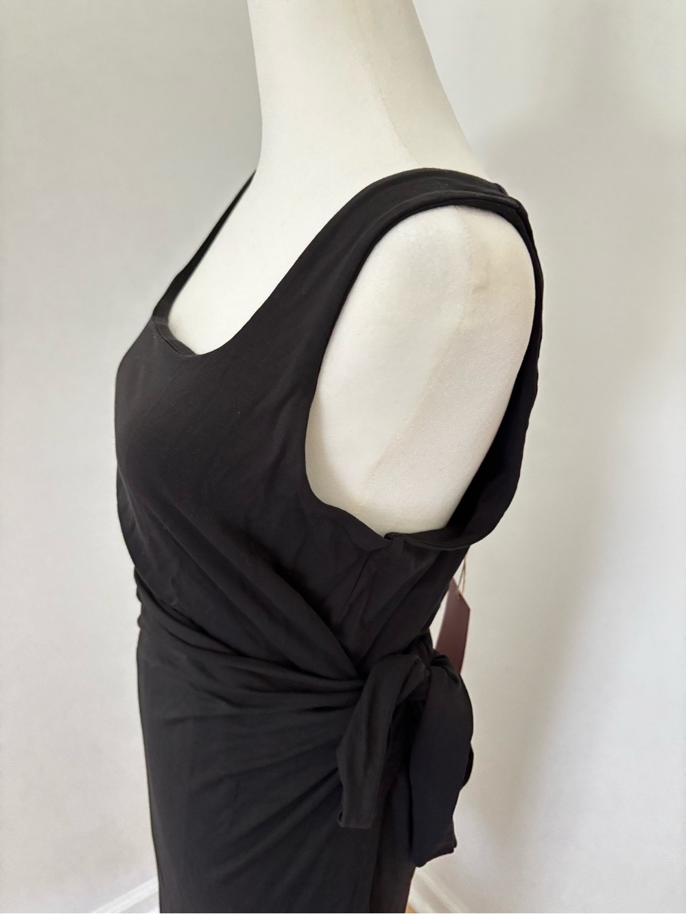 Quince Tencel Jersey Side Tie Midi Dress Black Large NWT Square Neck - Picture 4 of 13